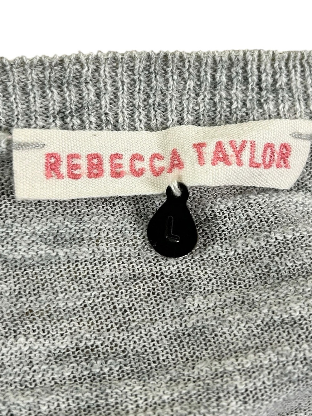 REBECCA TAYLOR Gray Open Knit Pointelle Sweater Sz L Quiet Luxury - Picture 3 of 11